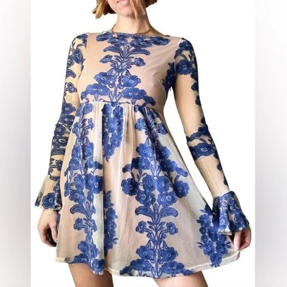 For Love & Lemons Temecula Floral Embroidered Mini Long Sleeved Dress - Picture 4 of 16